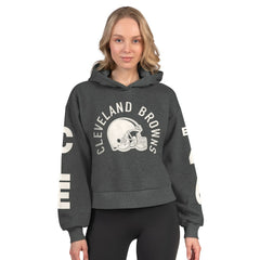 Cleveland Browns Starter Women's Star Player Cropped Fleece Pullover Hoodie - Heather Charcoal sale