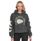 Kansas City Chiefs Starter Women's Star Player Cropped Fleece Pullover Hoodie - Heather Charcoal for sale