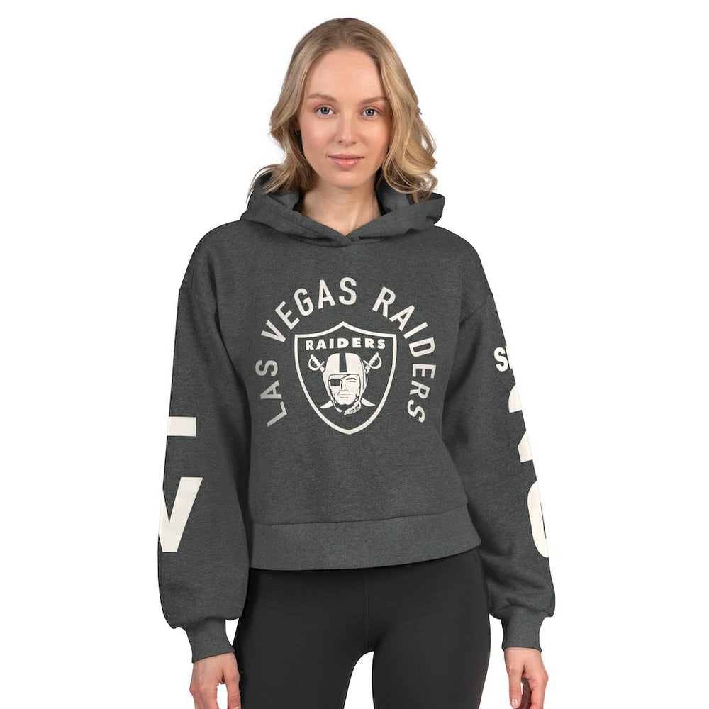 Las Vegas Raiders Starter Women's Star Player Cropped Fleece Pullover Hoodie - Heather Charcoal for sale