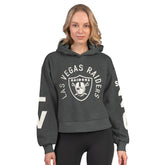Las Vegas Raiders Starter Women's Star Player Cropped Fleece Pullover Hoodie - Heather Charcoal for sale