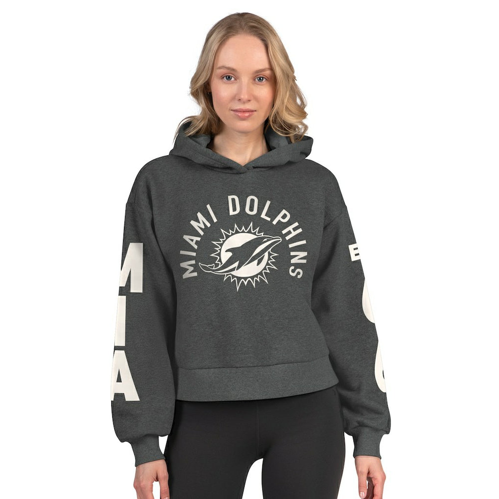 Miami Dolphins Starter Women's Star Player Cropped Fleece Pullover Hoodie - Heather Charcoal discount
