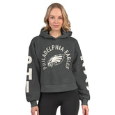 Philadelphia Eagles Starter Women's Star Player Cropped Fleece Pullover Hoodie - Heather Charcoal for sale