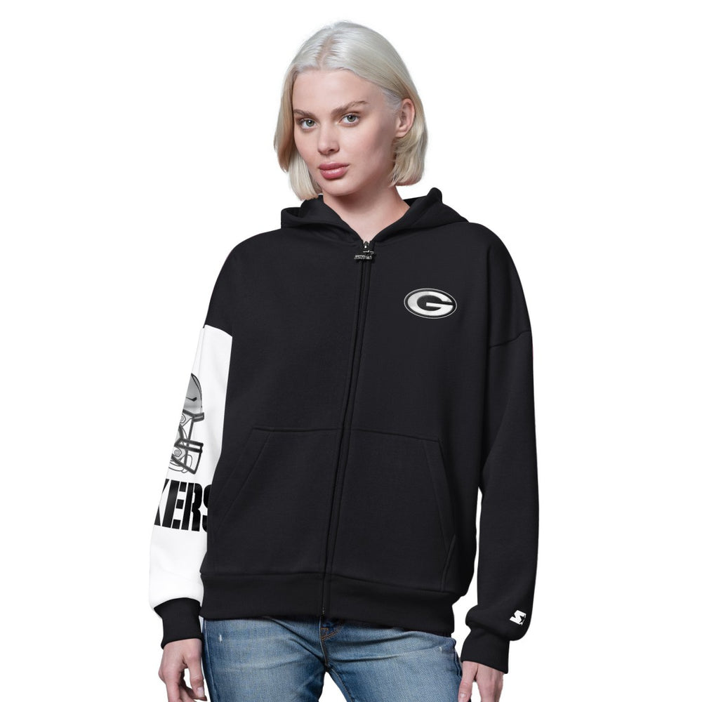 Green Bay Packers Starter Women's 4th Down Full-Zip Hoodie - Black cheap