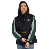 Green Bay Packers Starter Women's Thursday Night Gridiron Half-Zip Jacket - Black/Green cheap