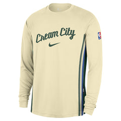 Milwaukee Bucks 2025/26 City Edition Authentic Pregame Dri-FIT Long Sleeve Shooting T-Shirt - Cream discount