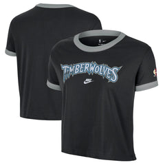 Minnesota Timberwolves Women's Classic Edition Hardwood Classics Essential Vintage Ringer T-Shirt - Black for sale