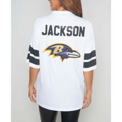 Lamar Jackson Baltimore Ravens Cuce Women's Crystal V-Neck Tunic - White discount