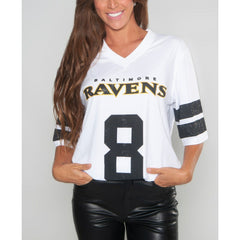 Lamar Jackson Baltimore Ravens Cuce Women's Crystal V-Neck Tunic - White discount