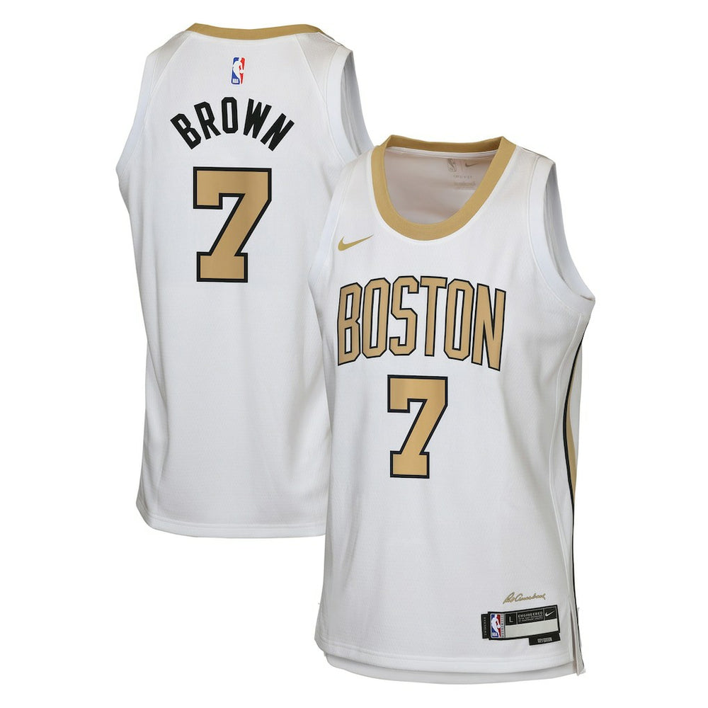 Jaylen Brown Boston Celtics Youth 2025/26 City Edition Swingman Jersey - White cheap