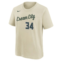 Giannis Antetokounmpo Milwaukee Bucks Youth 2025/26 City Edition Name & Number T-Shirt - Cream outlet