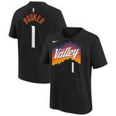 Devin Booker Phoenix Suns Youth 2025/26 City Edition Name & Number T-Shirt - Black on sale