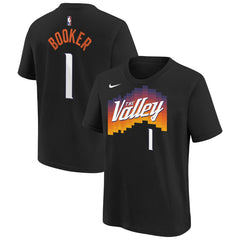 Devin Booker Phoenix Suns Youth 2025/26 City Edition Name & Number T-Shirt - Black on sale
