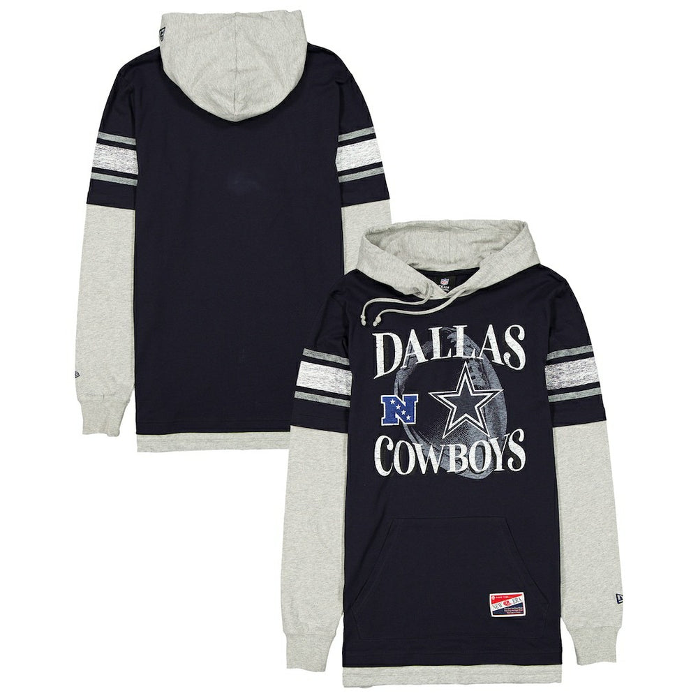 Dallas Cowboys New Era Twofer Layered Long Sleeve Hoodie T-Shirt - Navy cheap