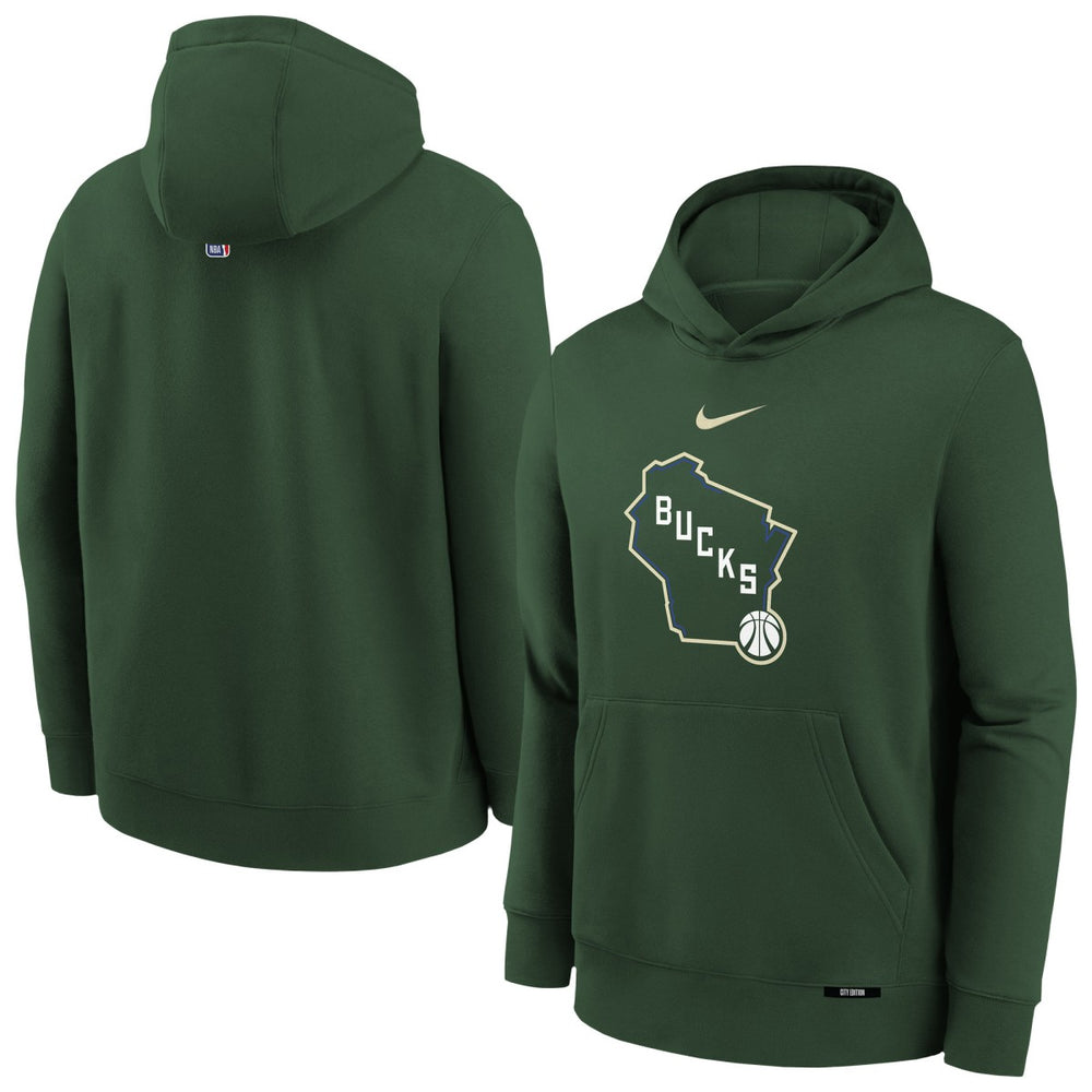 Milwaukee Bucks Youth 2025/26 City Edition Club Fleece Pullover Hoodie - Hunter Green on sale