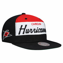 Carolina Hurricanes Mitchell & Ness Retro Script Colorblock Snapback Hat - Black Hats