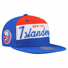 New York Islanders Mitchell & Ness Retro Script Colorblock Snapback Hat - Royal Hats