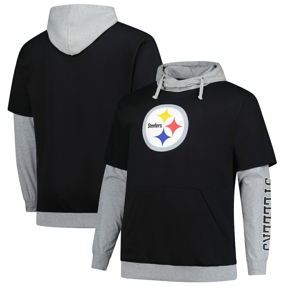Pittsburgh Steelers Big & Tall Twofer Pullover Hoodie - Black/Heather Gray on sale