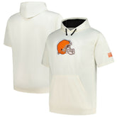 Cleveland Browns Profile Big & Tall Chest Print and Logo Short Sleeve Pullover Hoodie - Oatmeal online