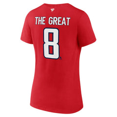 Alexander Ovechkin Washington Capitals Fanatics Women's NHL All-Time Leading Goal Scorer The Great 8 Name & Number V-Neck T-Shirt - Red T-shirts