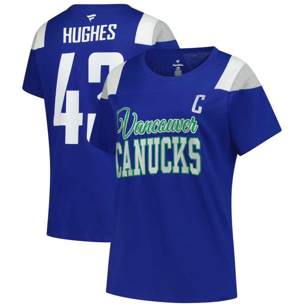 Quinn Hughes Vancouver Canucks Fanatics Women's Plus Size Name & Number Scoop Neck T-Shirt - Royal T-shirts