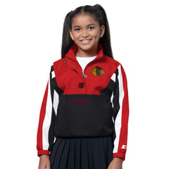 Chicago Blackhawks Starter Girls Key Player Half Zip Jacket - Black/Red Jackets