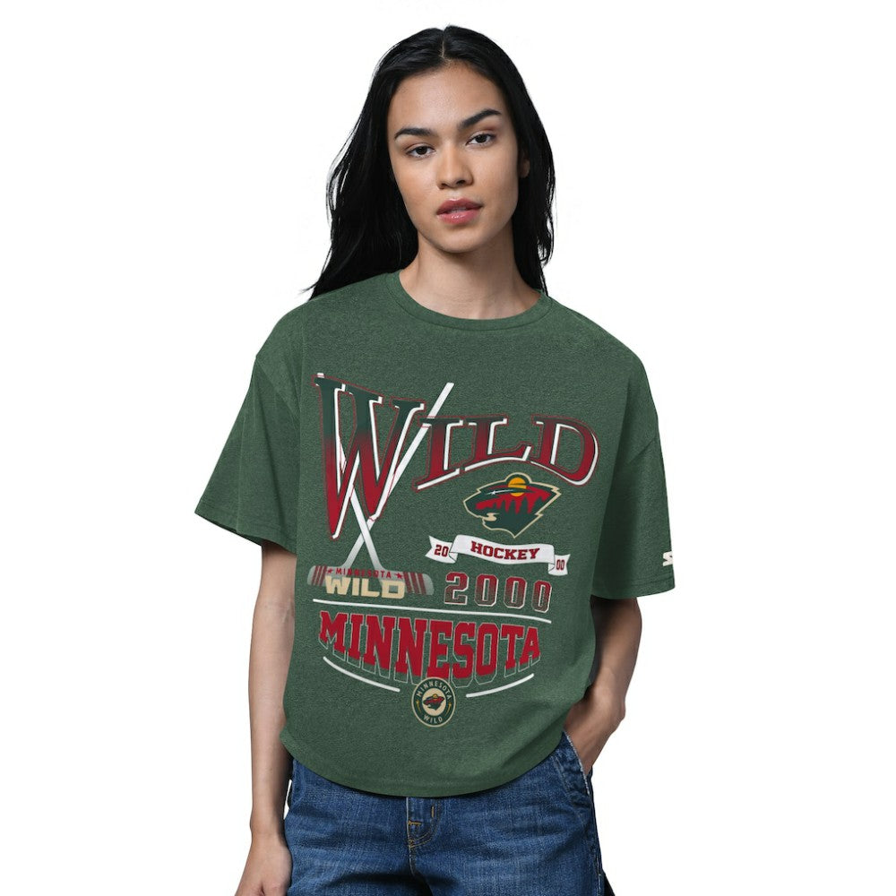 Minnesota Wild Starter Women's Oversized Hall of Fame T-Shirt - Heather Green T-shirts
