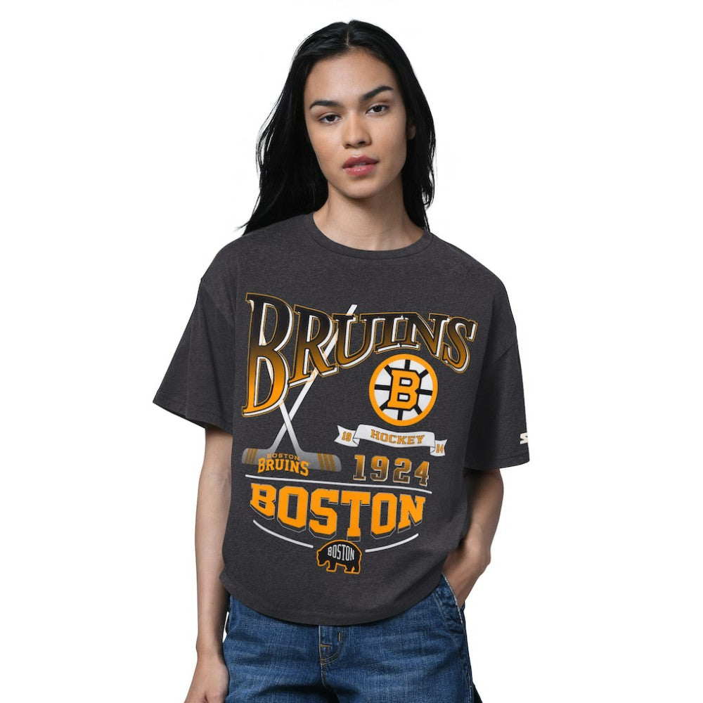 Boston Bruins Starter Women's Oversized Hall of Fame T-Shirt - Heather Black T-shirts