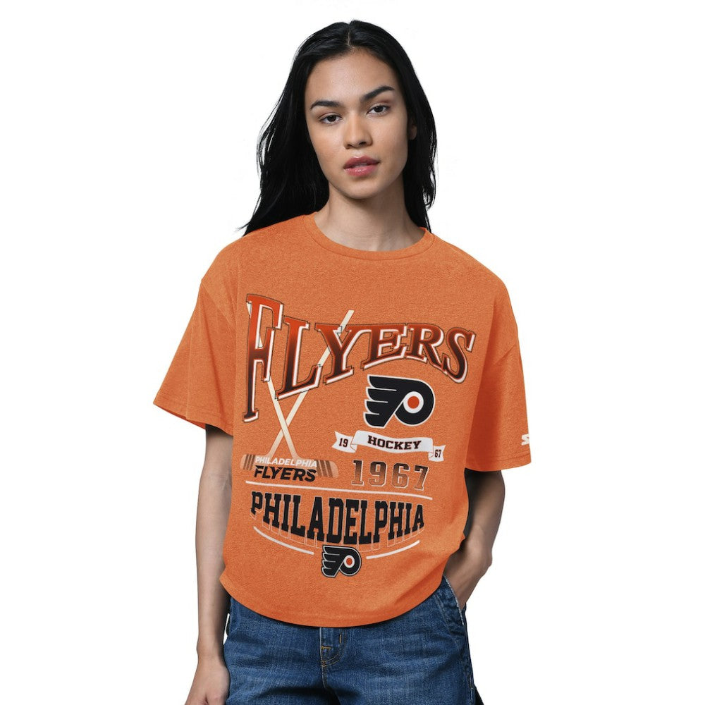 Philadelphia Flyers Starter Women's Oversized Hall of Fame T-Shirt - Heather Orange T-shirts