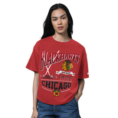 Chicago Blackhawks Starter Women's Oversized Hall of Fame T-Shirt - Heather Red T-shirts