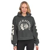 Chicago Blackhawks Starter Women's Star Player Cropped Fleece Hoodie - Heather Charcoal Hoodies