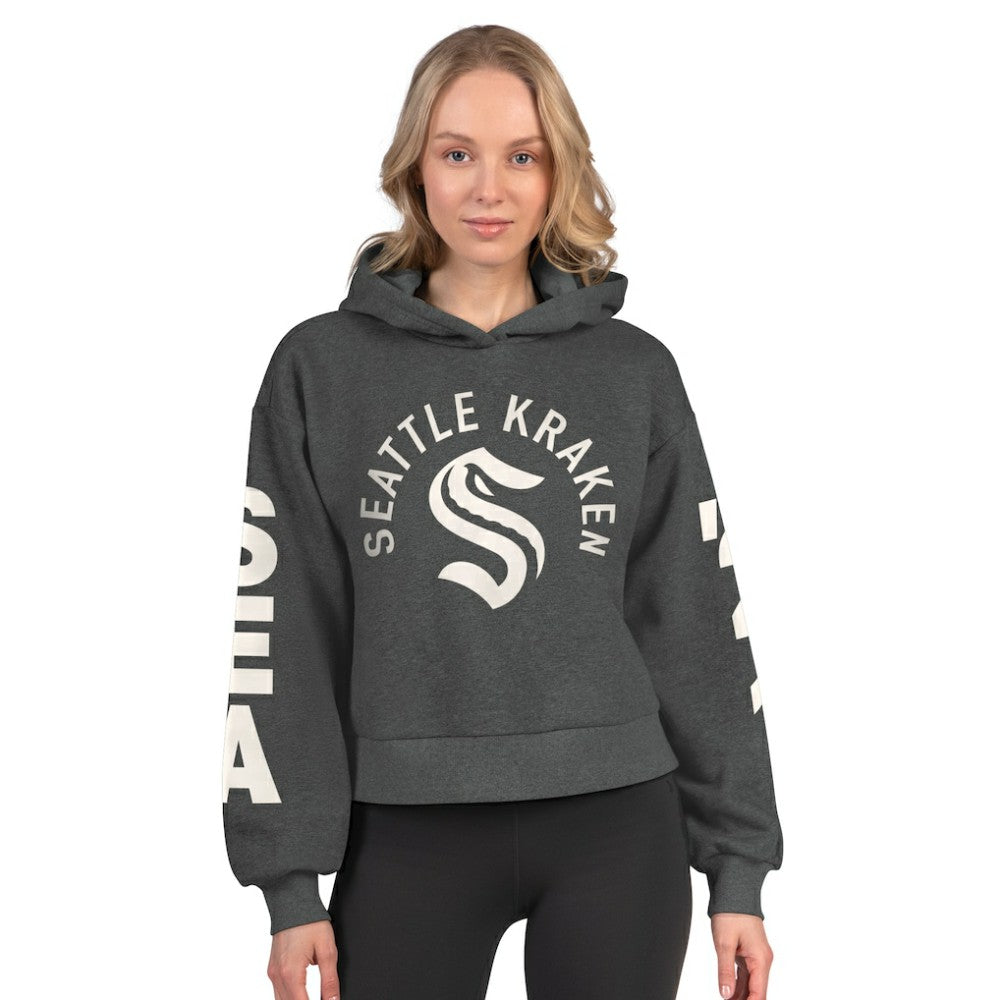 Seattle Kraken Starter Women's Star Player Cropped Fleece Hoodie - Heather Charcoal Hoodies