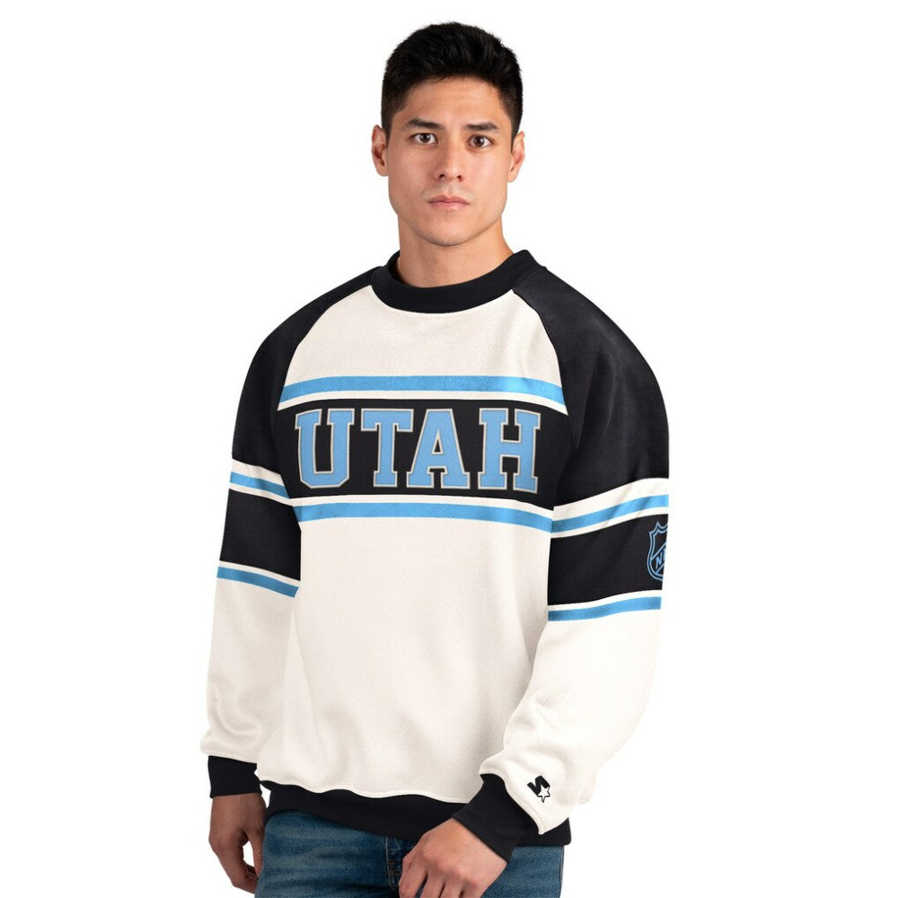 Utah Mammoth Starter Male Adult Defense Fleece Crewneck Sweatshirt - White Sweatshirts