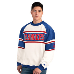 New York Rangers Starter Male Adult Defense Fleece Crewneck Sweatshirt - White Sweatshirts