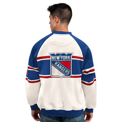 New York Rangers Starter Male Adult Defense Fleece Crewneck Sweatshirt - White Sweatshirts