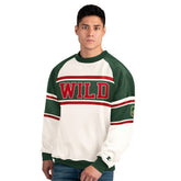 Minnesota Wild Starter Male Adult Defense Fleece Crewneck Sweatshirt - White Sweatshirts