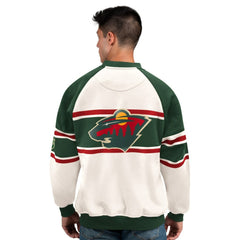 Minnesota Wild Starter Male Adult Defense Fleece Crewneck Sweatshirt - White Sweatshirts
