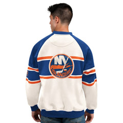 New York Islanders Starter Male Adult Defense Fleece Crewneck Sweatshirt - White Sweatshirts