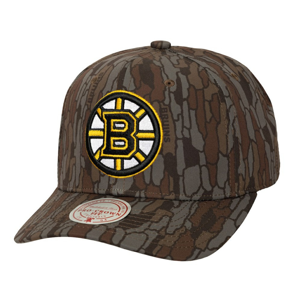 Boston Bruins Mitchell & Ness Hidden Camo Pro Crown Adjustable Hat - Camo Hats