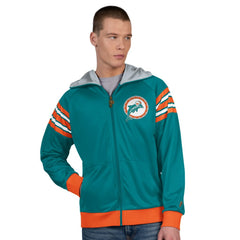 Miami Dolphins Pro Player Retro Helmet Full-Zip Hooded Track Jacket - Aqua/Coral discount