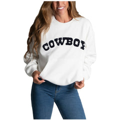 Dallas Cowboys Cuce Women's Chenille Jeweled Sweatshirt - White on sale