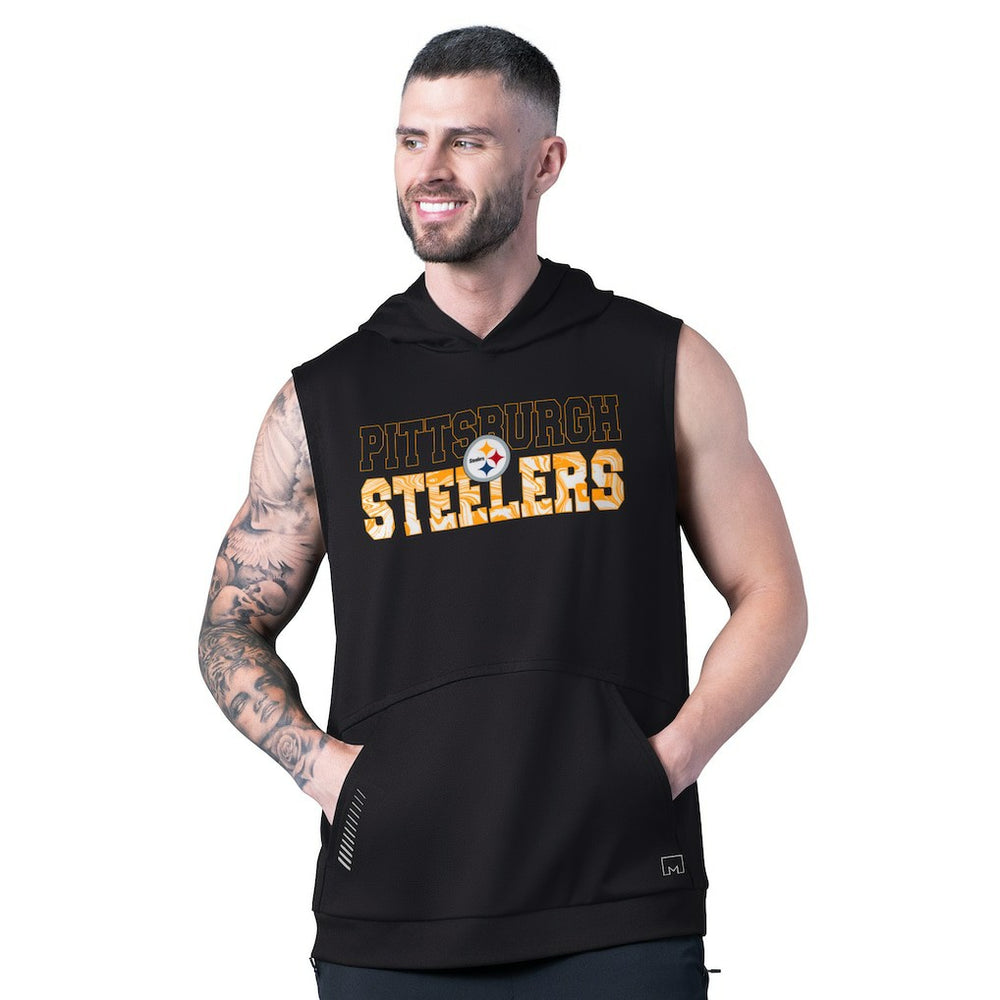 Pittsburgh Steelers MSX by Michael Strahan Tri-Blend Rebound Sleeveless Hoodie - Black sale