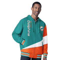 Miami Dolphins G-III Sports by Carl Banks Dual Threat Reversable Full-Zip Hooded Jacket - Aqua/Charcoal on sale