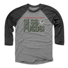 Mexico National Team 500 Level Unisex Si Se Puede Inline Bold Raglan 3/4-Sleeve Baseball T-Shirt for sale - Black/Heather Gray