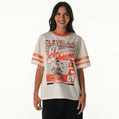 Cleveland Browns The Wild Collective Women's Vintage Drop Shoulder Oversized Boyfriend T-Shirt - Cream on sale