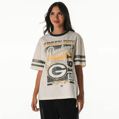 Green Bay Packers The Wild Collective Women's Vintage Drop Shoulder Oversized Boyfriend T-Shirt - Cream discount