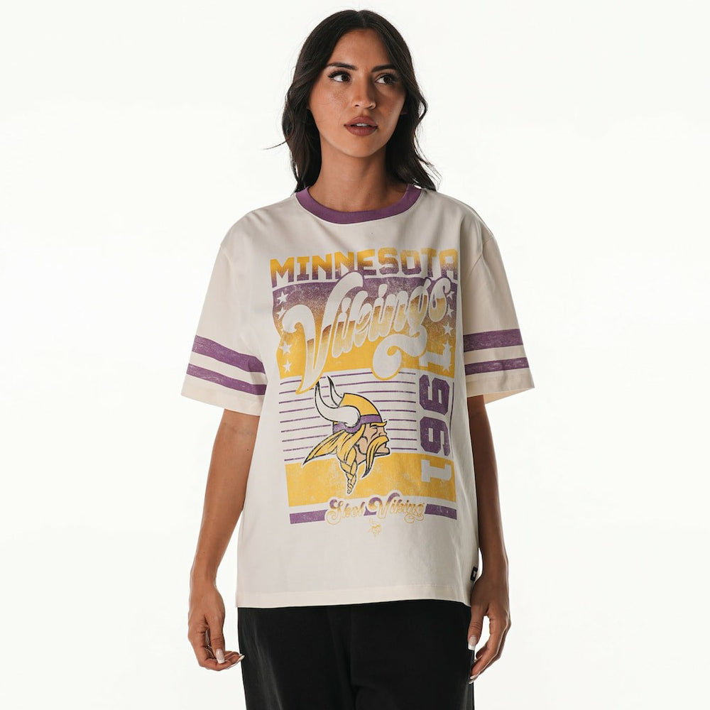 Minnesota Vikings The Wild Collective Women's Vintage Drop Shoulder Oversized Boyfriend T-Shirt - Cream discount