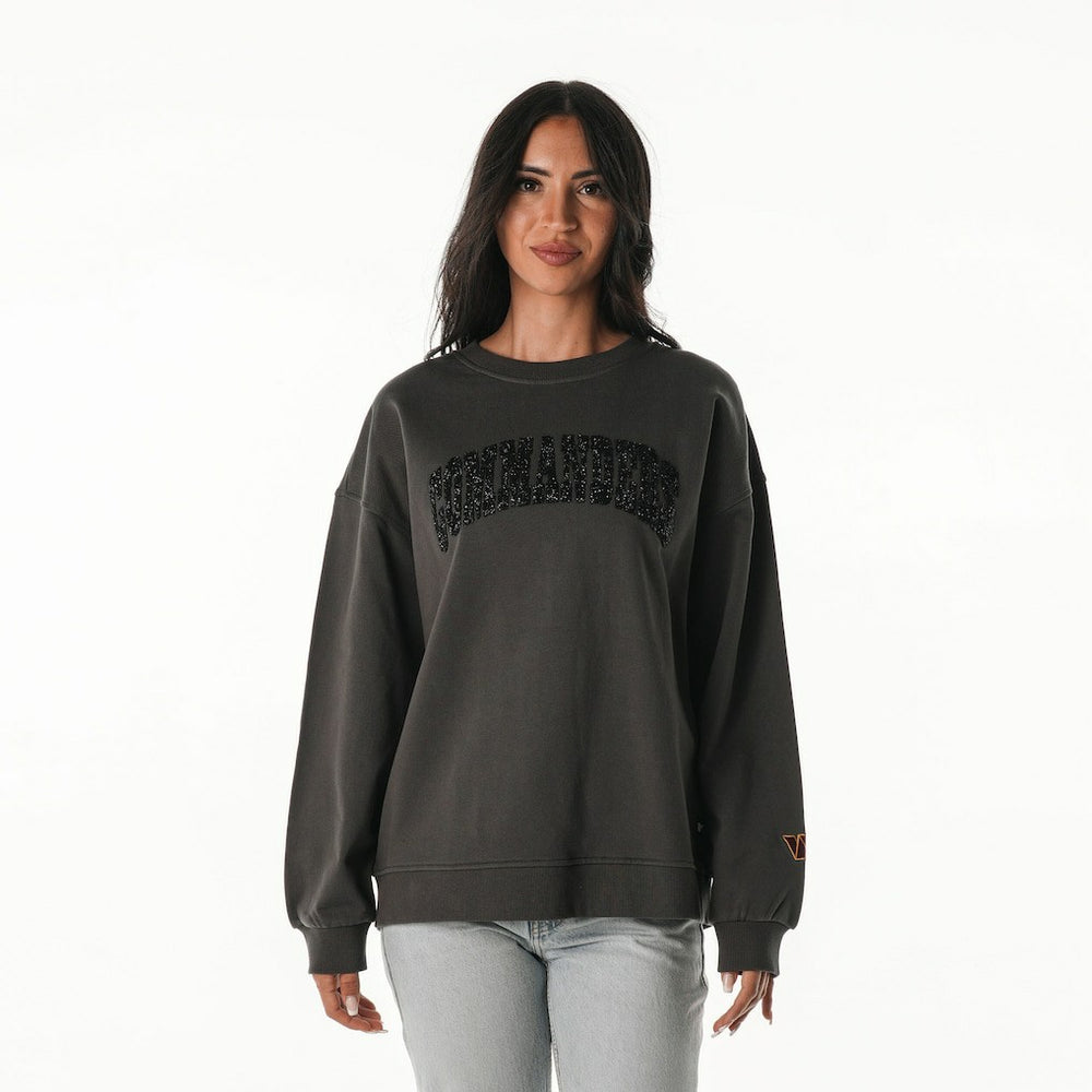 Washington Commanders The Wild Collective Women's Rock Crystal Oversized Crewneck Sweatshirt - Charcoal cheap