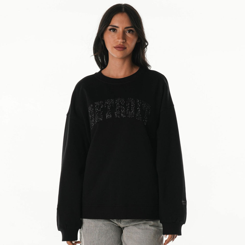 Detroit Lions The Wild Collective Women's Rock Crystal Oversized Crewneck Sweatshirt - Black on sale
