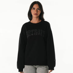Detroit Lions The Wild Collective Women's Rock Crystal Oversized Crewneck Sweatshirt - Black on sale