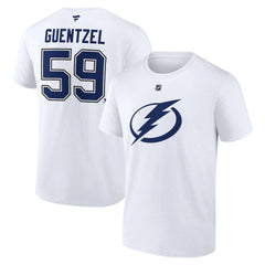 Jake Guentzel Tampa Bay Lightning Fanatics Authentic Stack Name & Number T-Shirt - White T-shirts